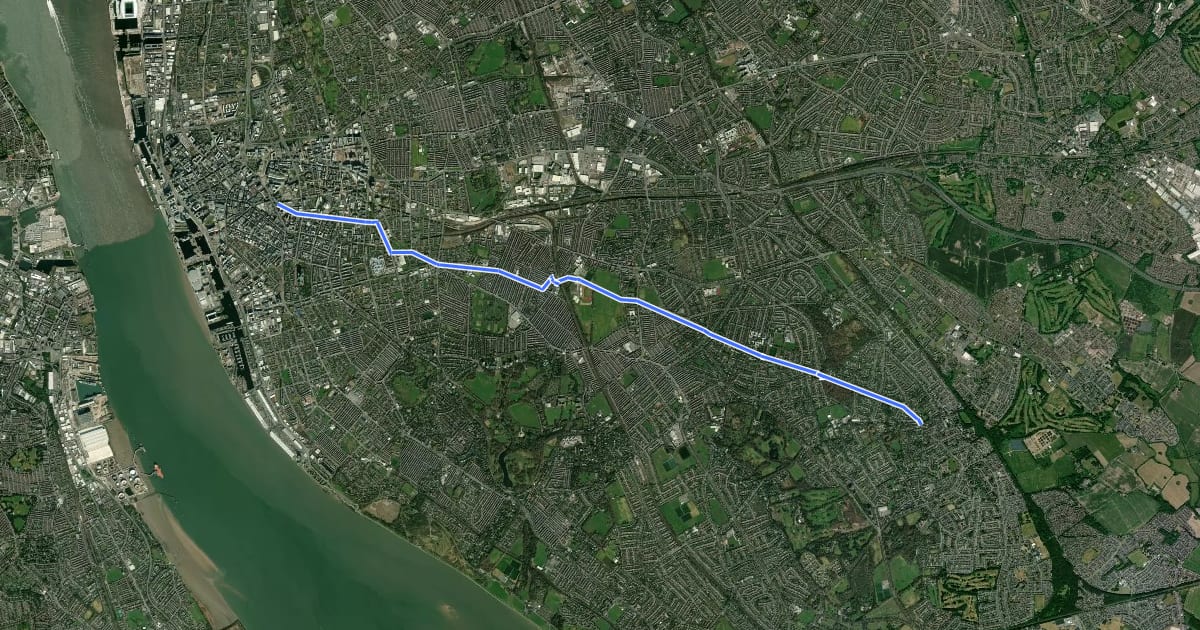 Маршрут Woolton & Wavertree на спутниковом снимке