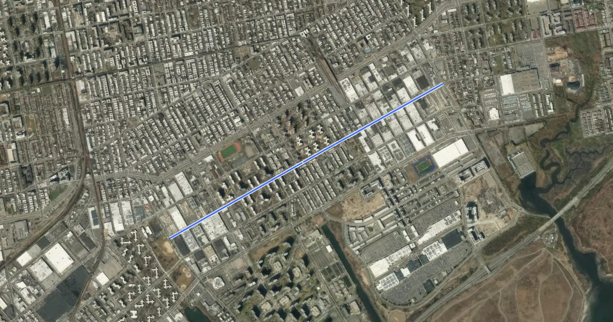 Маршрут Wortman Ave на спутниковом снимке