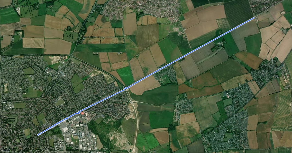 Маршрут Wragby Road & Bunkers Hill Cycle Track на спутниковом снимке
