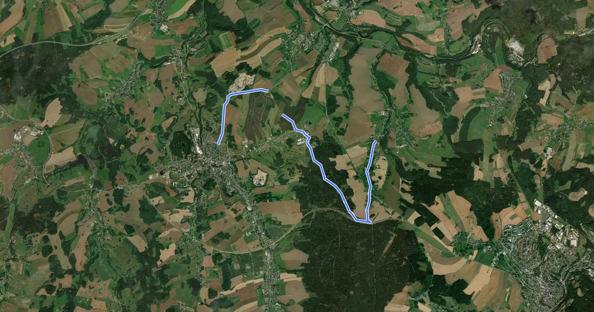 Маршрут Ww. Kirchberg - Burkersdorf - Weißbach (gelb) на спутниковом снимке