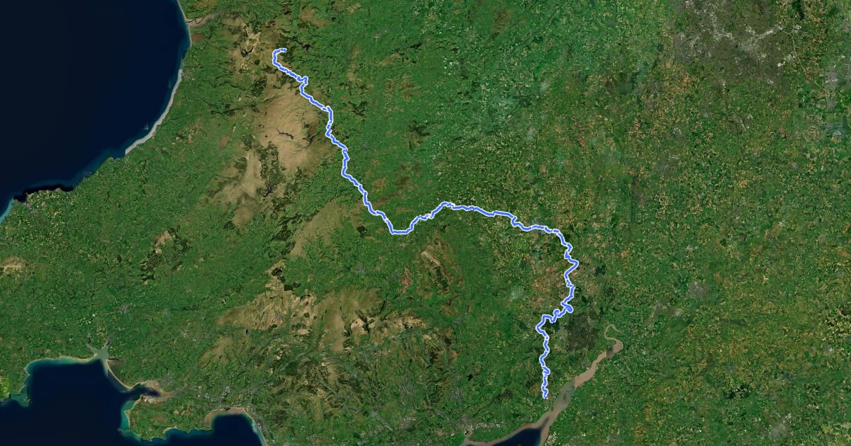 Маршрут Wye Valley Walk на спутниковом снимке