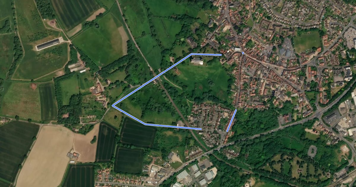 Маршрут Wymondham’s Abbey Trail на спутниковом снимке