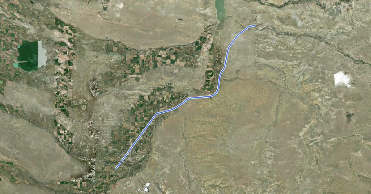 Маршрут Wyoming Heritage Trail на спутниковом снимке