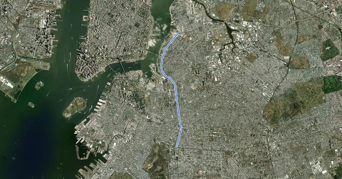 Маршрут Wythe/Franklin Avenue на спутниковом снимке