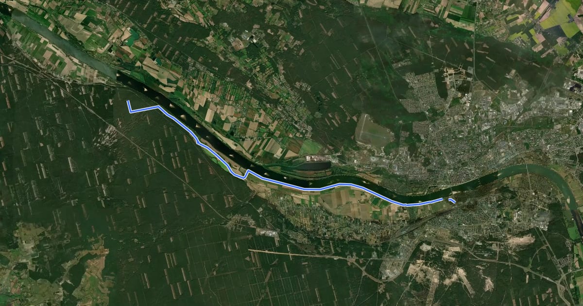 Маршрут Wzdłuż Wisłu w okolicy Torunia на спутниковом снимке