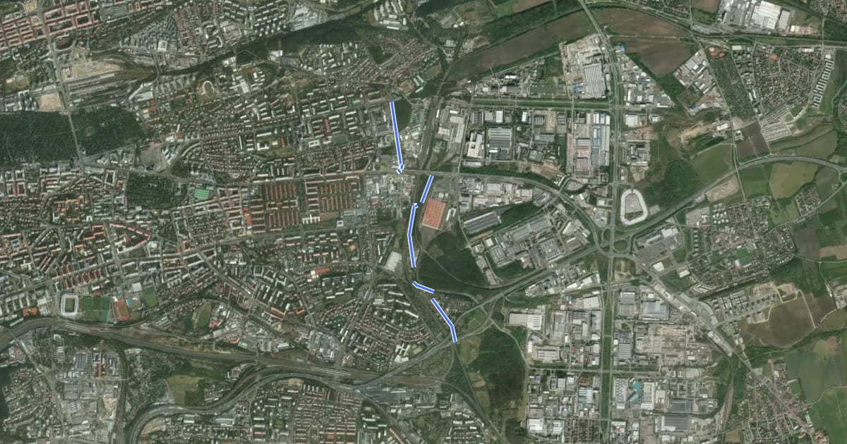 Маршрут X43 (alt. k A43) на спутниковом снимке