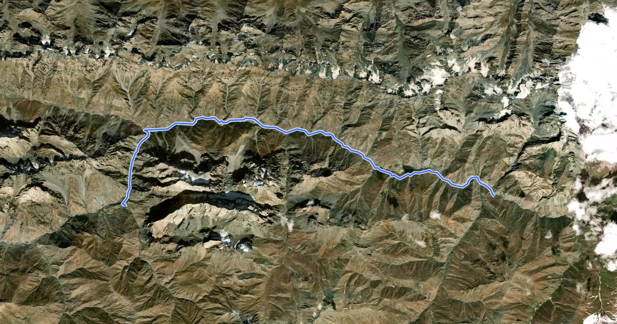 Маршрут Yaghnob river на спутниковом снимке