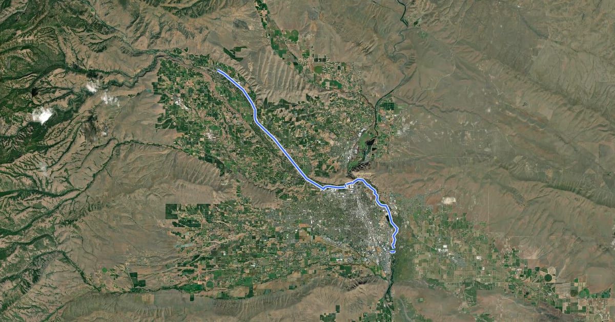Маршрут Yakima Greenway на спутниковом снимке