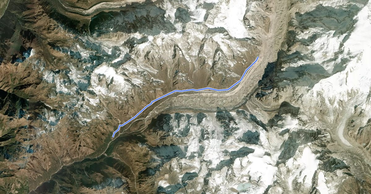 Маршрут Yalung base camp trek на спутниковом снимке