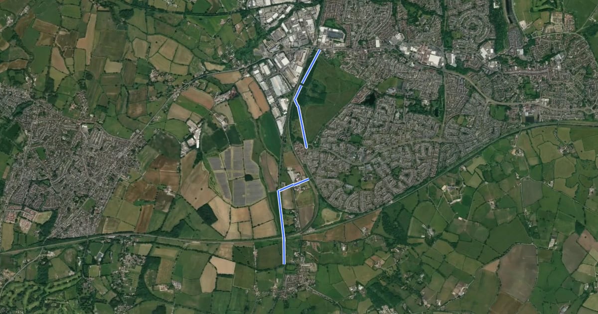 Маршрут Yate Spur (planned) на спутниковом снимке