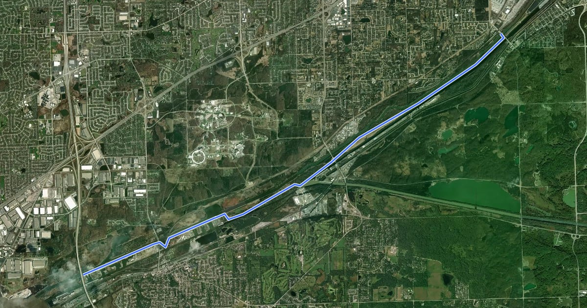 Маршрут Yellow Paved Trail на спутниковом снимке