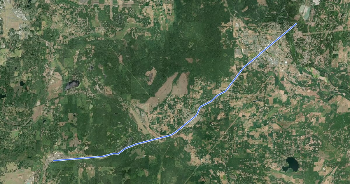 Маршрут Yelm-Rainier-Tenino Trail на спутниковом снимке
