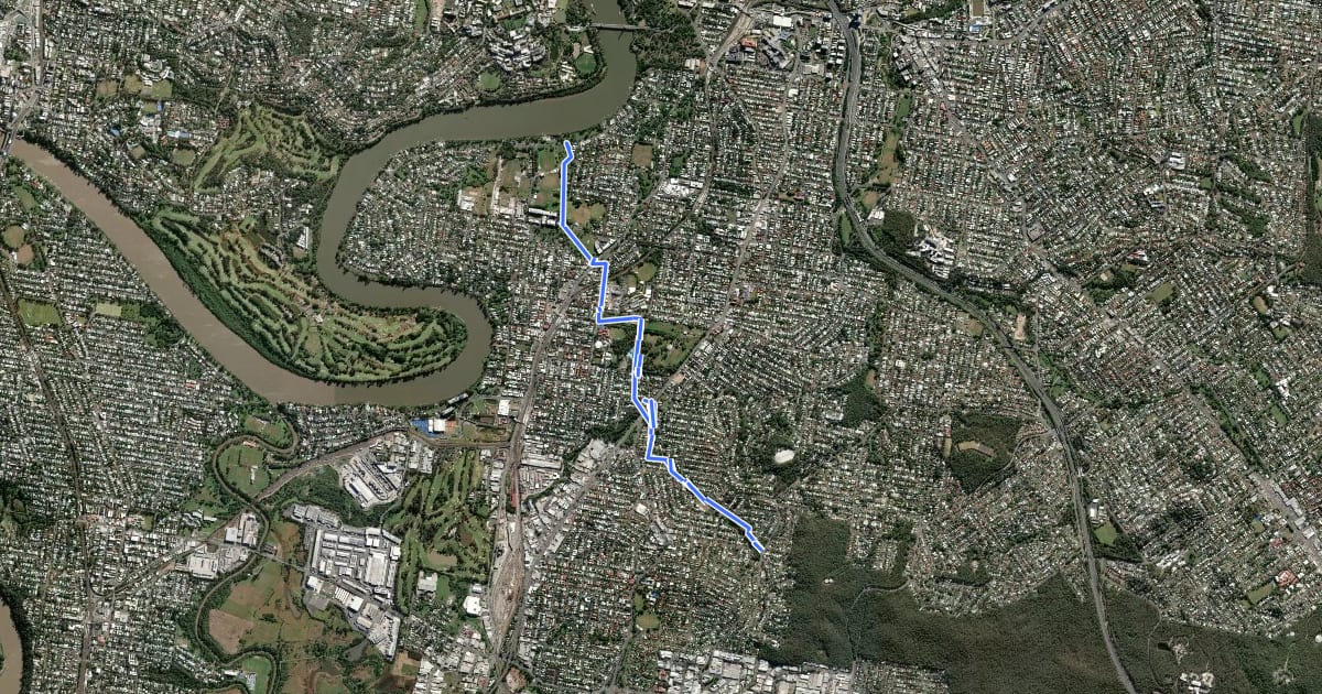 Маршрут Yeronga-Moorooka Bikeway на спутниковом снимке