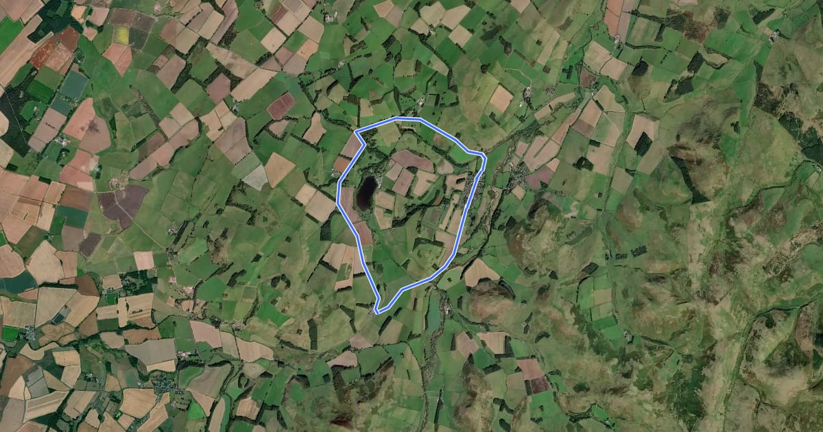 Маршрут Yetholm Blue route на спутниковом снимке