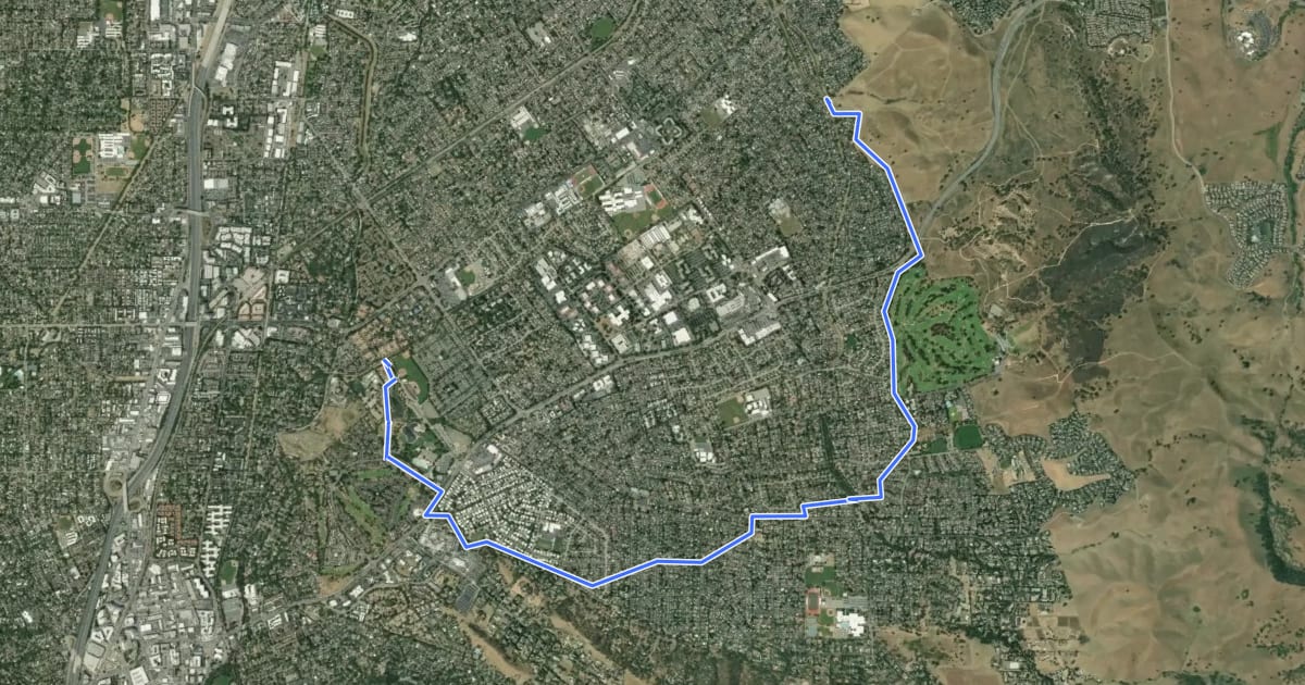 Маршрут Ygnatio Canal Trail на спутниковом снимке
