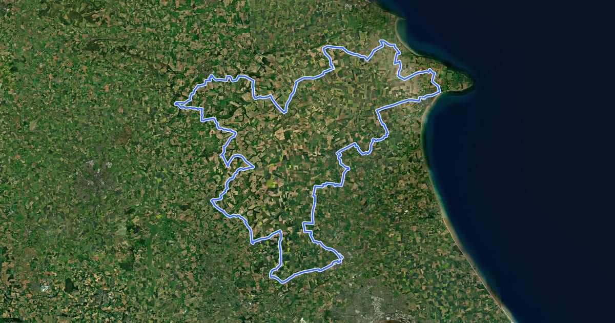 Маршрут Yorkshire Wolds Cycle Route на спутниковом снимке