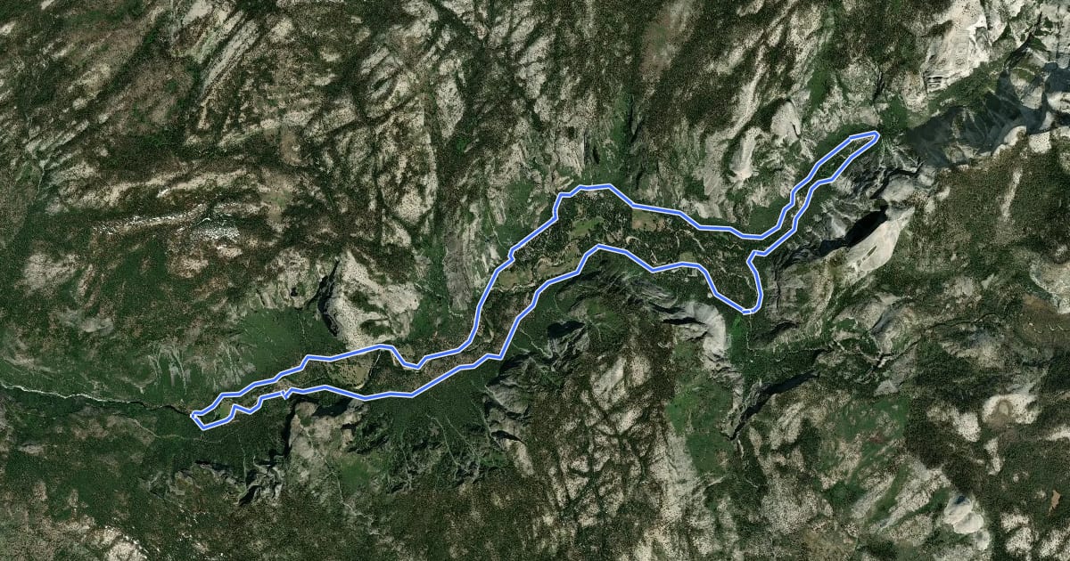 Маршрут Yosemite Valley Loop Trail на спутниковом снимке