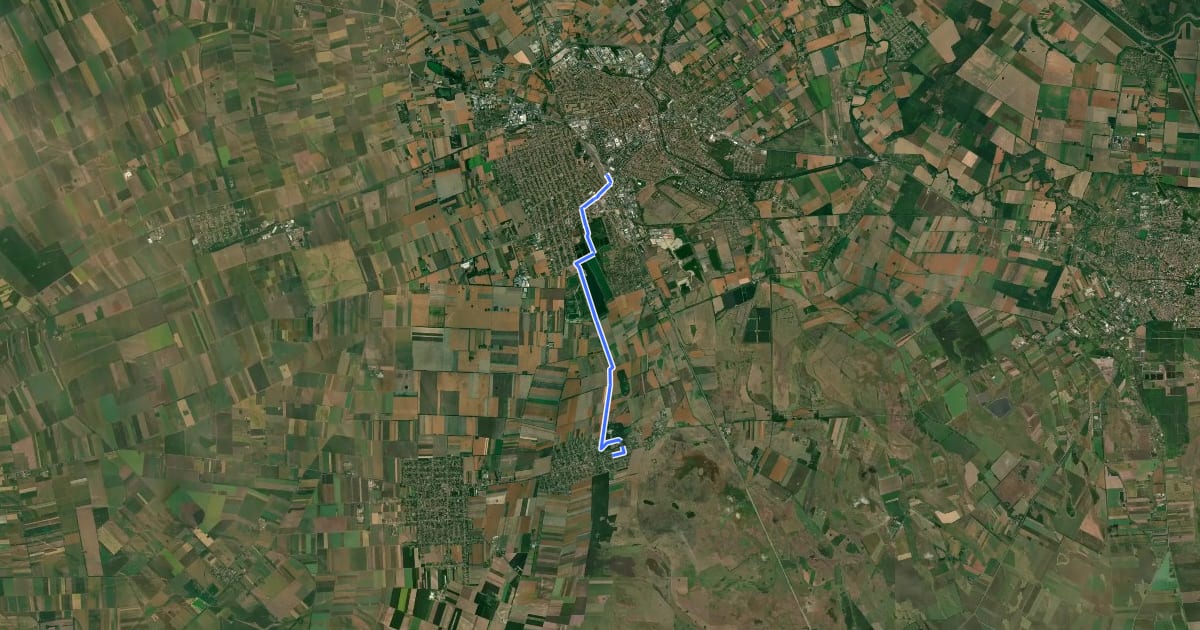 Маршрут Z (Békéscsaba, Jamina – Kereki – Szabadkígyós) на спутниковом снимке