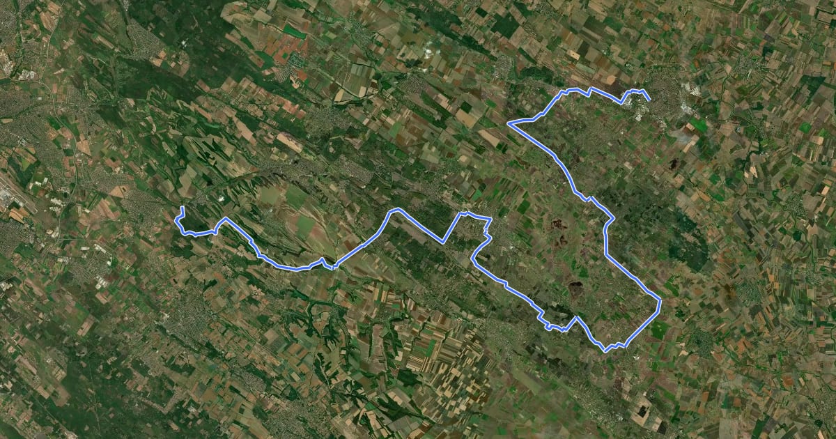 Маршрут Z (Jászberény – Tápiószele – Nagykáta, vá. – Tápióság – Úri halastó – Felsőfarkasd – Mende, vá.) на спутниковом снимке