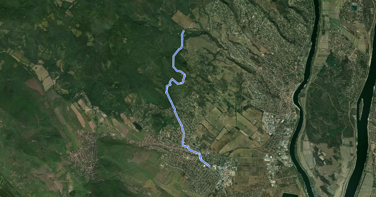 Маршрут Z (Pomáz, HÉV-állomás – Kő-hegy – Dömörkapu, tábor aut. m.) на спутниковом снимке