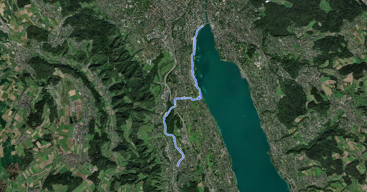 Маршрут Zürichsee Rundweg - Etappe 1 на спутниковом снимке