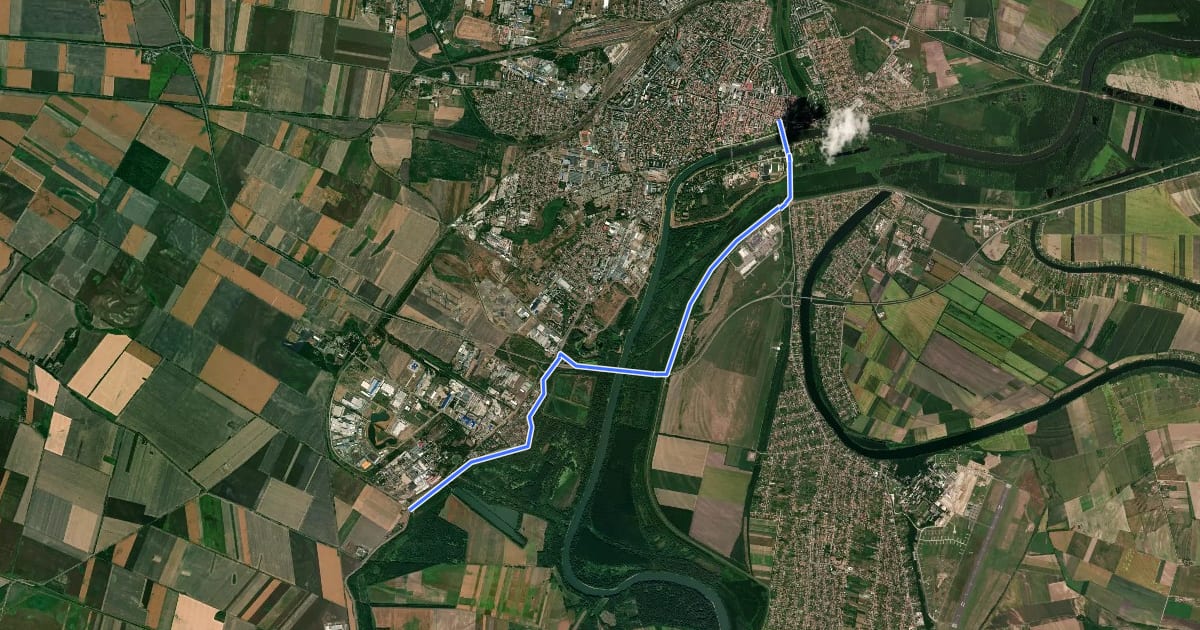 Маршрут Z+ (Szolnok, Szabadság tér – Vegyiművek) на спутниковом снимке