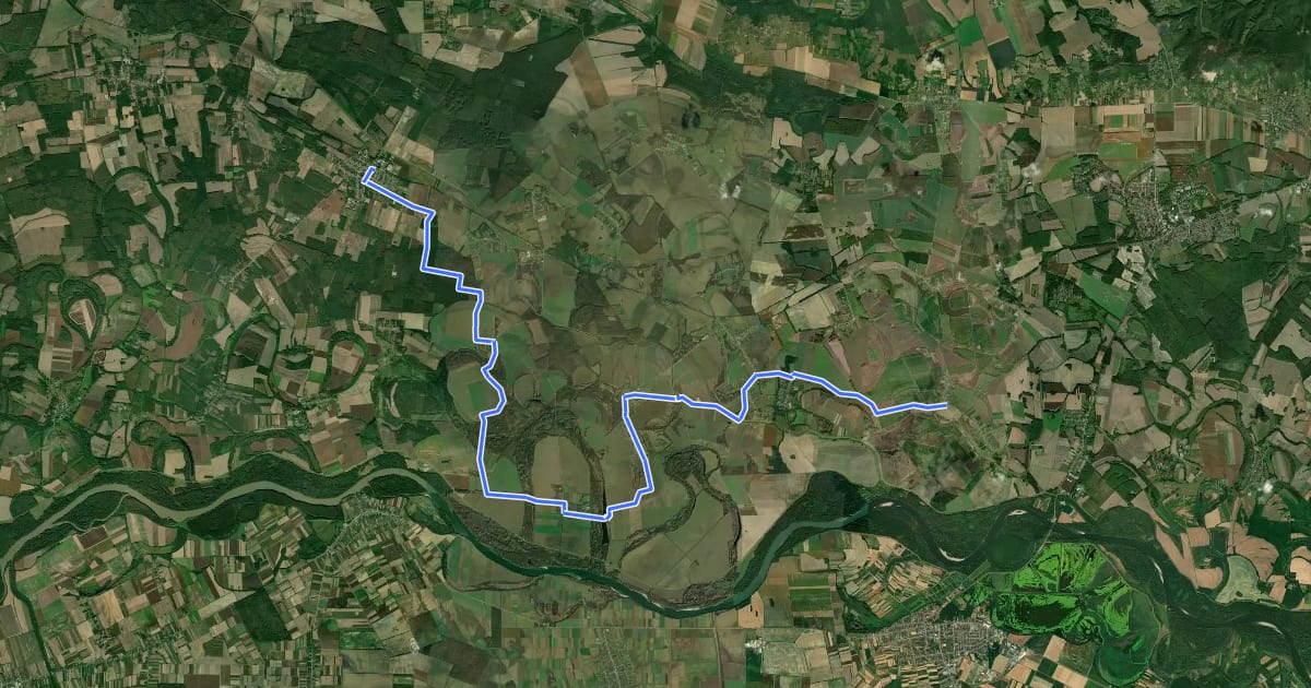 Маршрут Z (Vajszló – Cseri-erdő – Kisszentmárton – Mailáthpuszta – Mailáthi horgásztó – Cún – Szaporca – Tésenfa – Drávacsehi) на спутниковом снимке