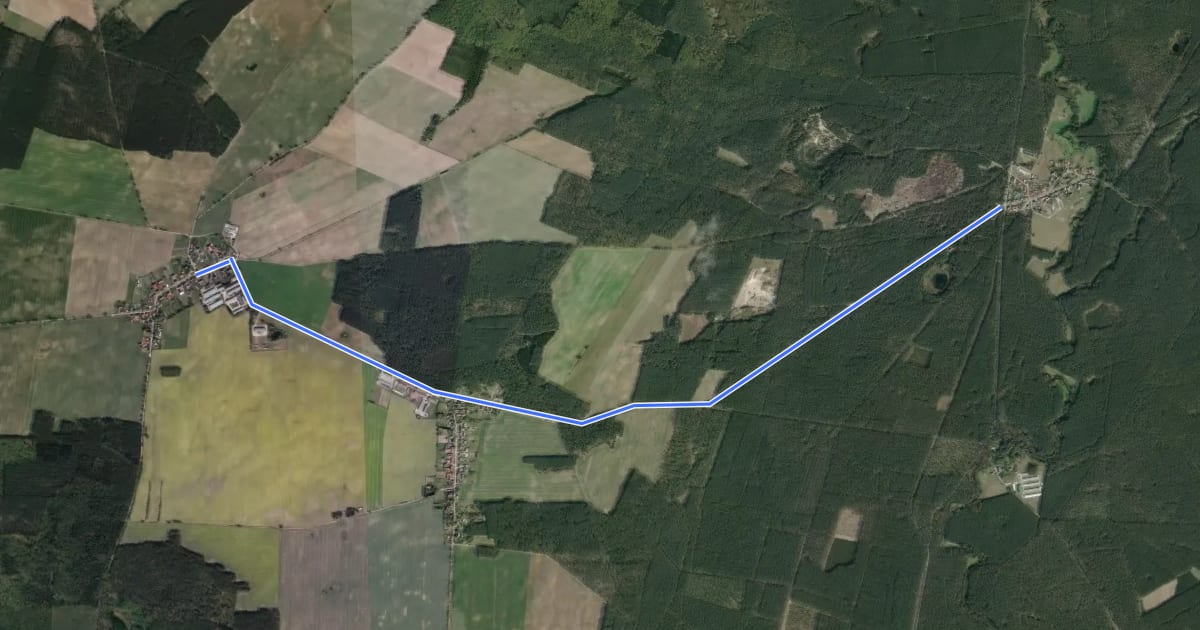 Маршрут Zechow (82) - Braunsberg (83) на спутниковом снимке