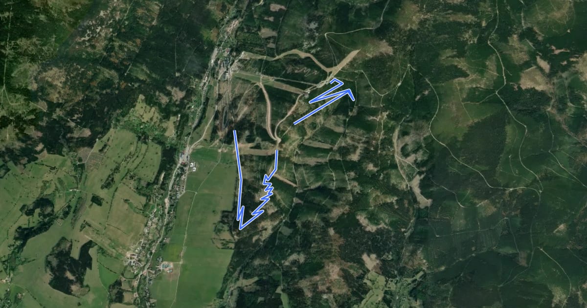 Маршрут zelená - Mlýnský trail на спутниковом снимке