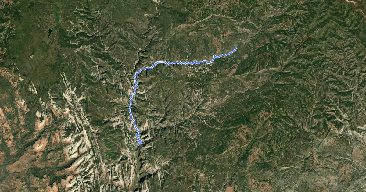 Маршрут Zion Narrows Top-Down Hiking Route на спутниковом снимке