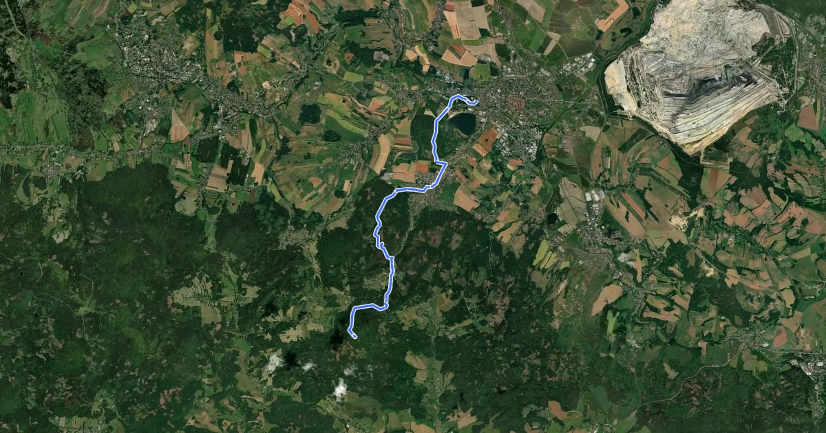Маршрут Zittau - Hochwald (grüner Strich) на спутниковом снимке
