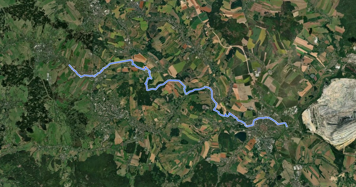 Маршрут Zittau - Seifhennersdorf (gelber Strich) на спутниковом снимке
