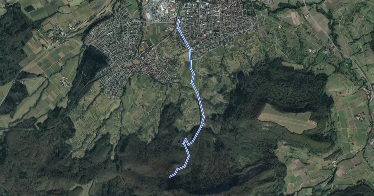 Маршрут Zugangsweg - Mössingen - Weg-3 - Bahnhof Mössingen - Richtung Dreifürstenstein (In Weg 2) на спутниковом снимке