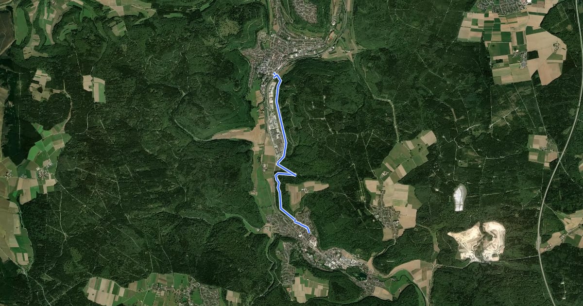 Маршрут Zugangsweg zum HW1 Oberkochen-Königsbronn-Lauterburg на спутниковом снимке