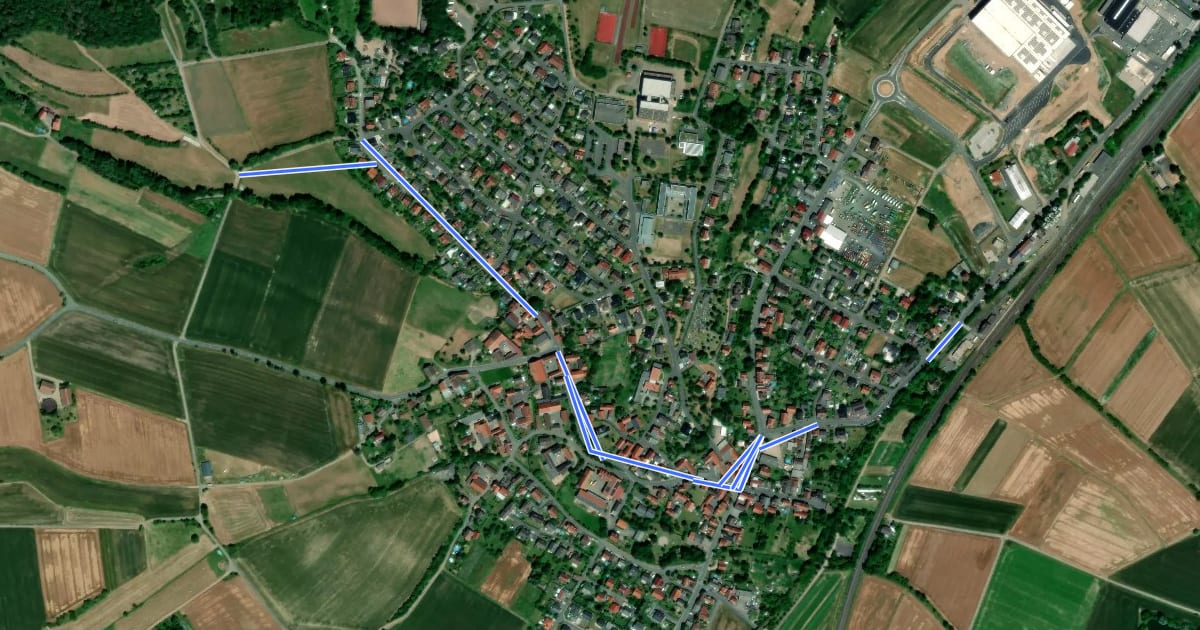 Маршрут Zugangsweg zum Lahnwanderweg (ab Bahnhof Niederwalgern) на спутниковом снимке