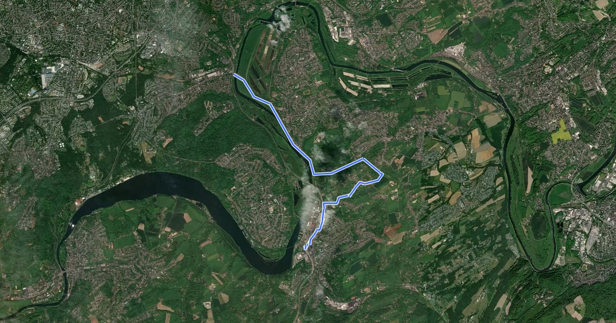 Маршрут Zugangsweg zum Ruhrhöhenweg на спутниковом снимке