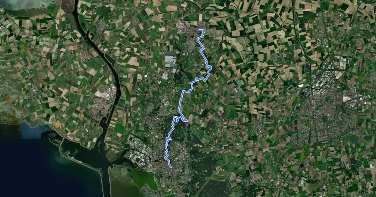 Маршрут Zuiderwaterlinie etappe 1: Bergen op Zoom - Steenbergen на спутниковом снимке