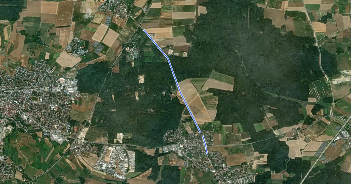 Маршрут Zusatzroute Laber-Abens-Radweg на спутниковом снимке