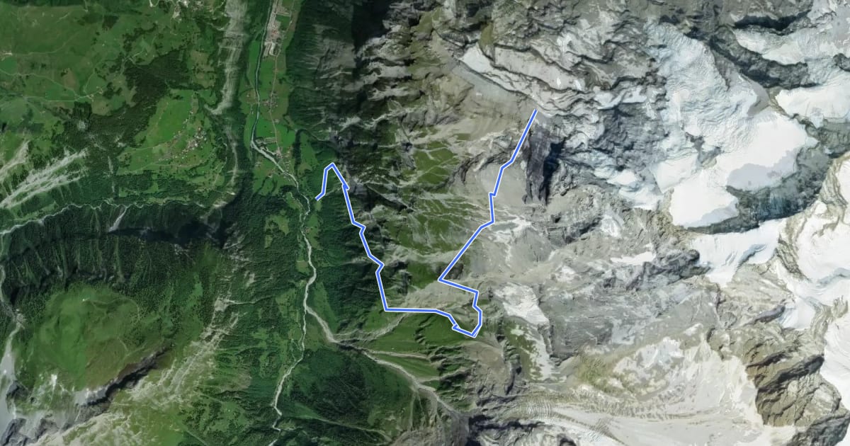 Маршрут Zustieg Silberhornhütte на спутниковом снимке