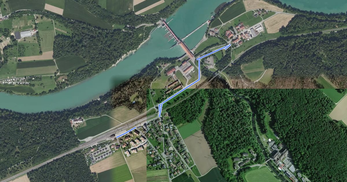 Маршрут Zweidlen (Station) - Rheinsfelden на спутниковом снимке